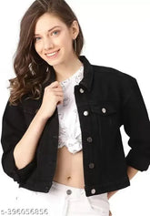 Black denim jacket for kids, solid design in sizes 15-16 years, affordable and premium quality