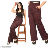 Solid cotton blend bell-bottom cargo pant, casual style with four pockets. Size 26, waist 26in, length 36in (India origin)
