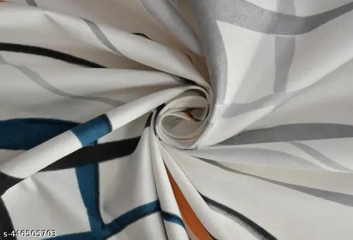 Cotton diwan cover set: 1 single bedsheet, 2 bolster covers, 5 cushion covers by M.R Enterprises, elastic fitted, superfine geometric print, ideal for adult use in summer seasons, made in India (240 thread count, double king size)