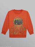 Rust printed round neck cotton fleece sweatshirt for boys, long sleeve style with fun print design