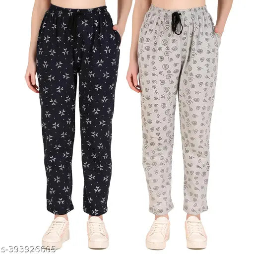 Cotton blend trendy women's track pants pack of 2, solid design for travel, casual and sports occasions. Sizes: S-XXL (India)