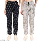 Cotton blend trendy women's track pants pack of 2, solid design for travel, casual and sports occasions. Sizes: S-XXL (India)