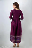 Rayon three-quarter sleeve printed kurti, Indian anarkali style with box-plated and attaché border