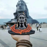 Black resin Adi Shankara statue with Rudraksha mala, symbolic of Lord Adiyogi Shiva for car dashboard pooja and home/office decor