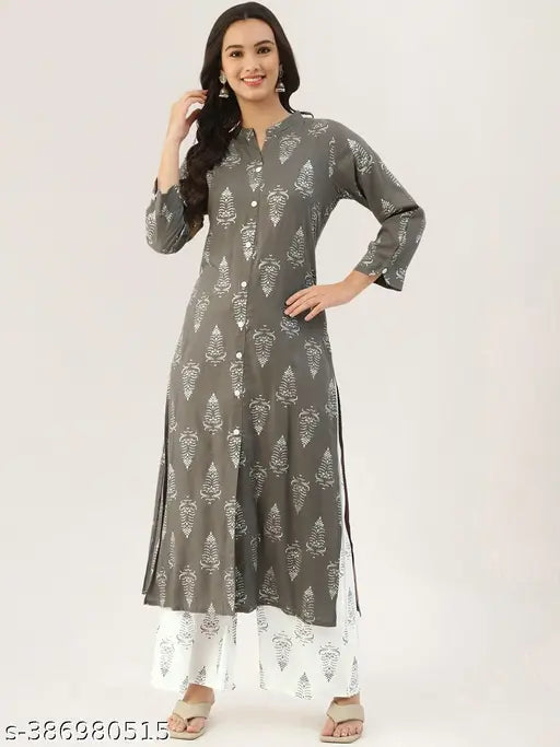 Rayon printed kurta and palazzo set for women, three-quarter sleeves, vibrant Indian design