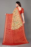 Red chiffon Brasso printed saree with unstitched blouse piece for wedding, fancy stylish Chiffon Sarees from Winza Designer