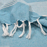 Sky Blue Striped Handloom Cotton Bedsheet & Pillow Cover Set - Breathable, Durable, Perfect Fit for Double Bed