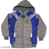Grey nylon boys' jacket & coat, colorblocked design, 1 pack, size 18-24 months, India origin