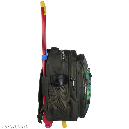 DARK green & light blue waterproof travel trolley bags, Indian Riders Zoo cartoon animal design for kids, durable polyester net material