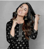 Rayon slub printed kurta set with palazzo, three-quarter sleeves, India origin