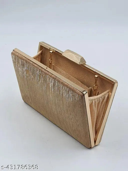 ITALIYAN DOM Framed Box Clutch, free size PU, solid pattern, secure long sling chain, perfect for parties or weddings