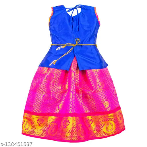 Brand new art silk South Indian ethnic wear lehenga choli set for baby girls, traditional pattu pavadai & pattu langa, ready to wear