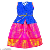 Brand new art silk South Indian ethnic wear lehenga choli set for baby girls, traditional pattu pavadai & pattu langa, ready to wear