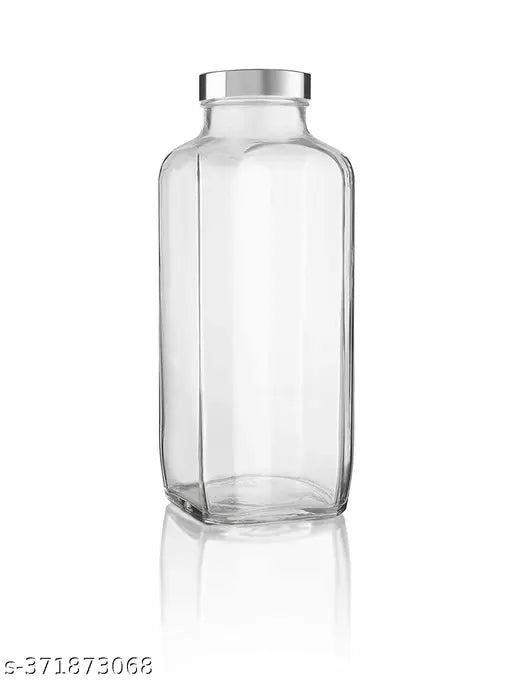 Clear, thick glass French square travel bottles (1000ml each) for home and travel, ideal for juicing and smoothies. Airtight and leak-proof
