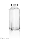 Clear, thick glass French square travel bottles (1000ml each) for home and travel, ideal for juicing and smoothies. Airtight and leak-proof