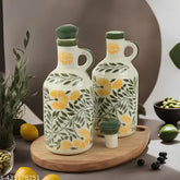 Ceramic oil dispenser set (1000 ML x 2), ideal for storing cooking oils, freezer-safe