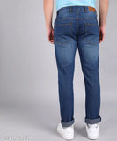 Dark blue cotton blend slim fit jeans, Inspire brand, mid-rise, 5-pocket design with mild distress and heavy fade, ideal for casual outfits. Worn with a belt and leather boots." (98 characters)