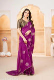 Georgette-silk, printed voguish saree and running blouse in free size, Indian fashion accessory