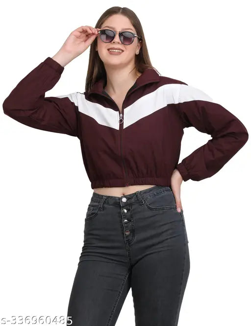 Colorblocked polyester women's winter bomber jacket with mesh inside, long sleeves, country of origin: India