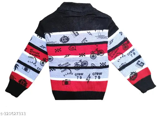 Woolen striped winter sweater for kids (ages 5-11), handcrafted in India