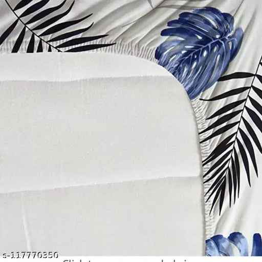 Cream, super-soft premium cotton leaf pattern fitted bedsheets with elastic, double bed and 2 king size pillow covers. Ideal for summer, perfect for adults. Made in India