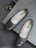 Grey synthetic ballerina flats, closed back design, versatile footwear for women