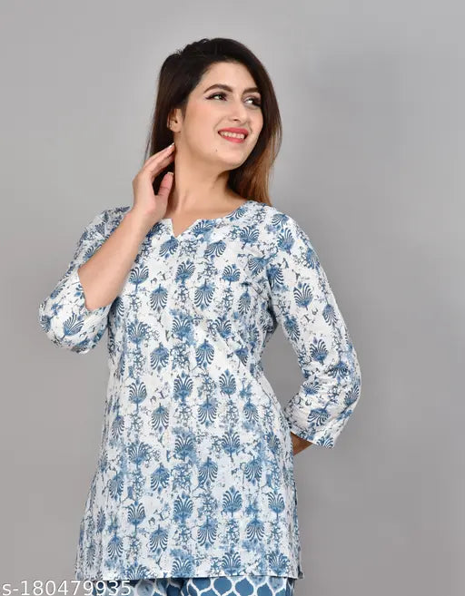 Pure cotton nightsuit for women, printed net, three-quarter sleeves, limited edition premium quality cotton pyjamas from GustoFab (M-XXXL sizes available)