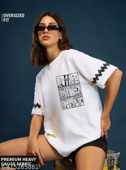 Oversized printed cotton t-shirt for women, soft quality Indian fabric