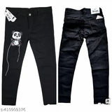 Men's ripped black cotton jeans with panda embroidery, featuring a comfortable fit and edgy style. Available sizes: 28(28in/39in), 30(30in/39in), 32(32in/39in). Made in India