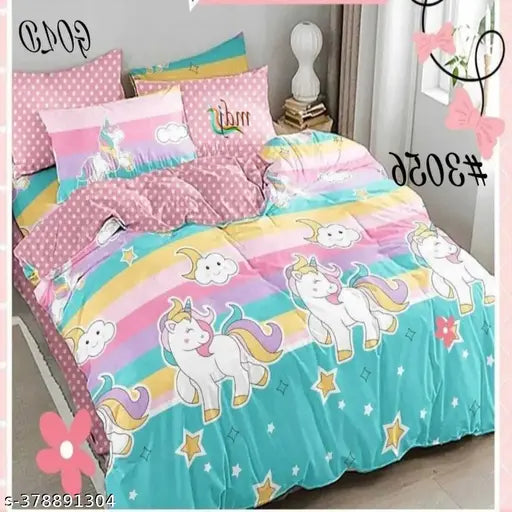 Glaze-cotton unicorn double bedsheet with 2 pillow covers - superfine summer sheets for adults by Shivi Creation