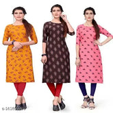 Women's digital printed full stitched straight cut American Crepe kurti combo, 3-quarter sleeve, A-line style for casual and formal occasions. Comes in sizes S to XXL