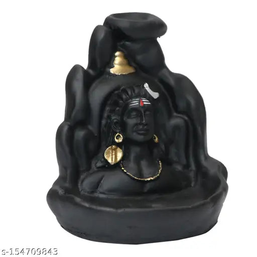 Handcrafted black poly resin Lord Adiyogi Mahadev Shiv Shankara incense holder, includes 101 free smoke cones