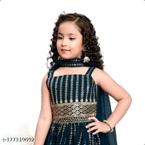 Soft silk Pretty Elegant Girls Kurta Suit Set, embroidered with sleeveless design. Available in various sizes from 0-3 months to 15-16 years, made in India
