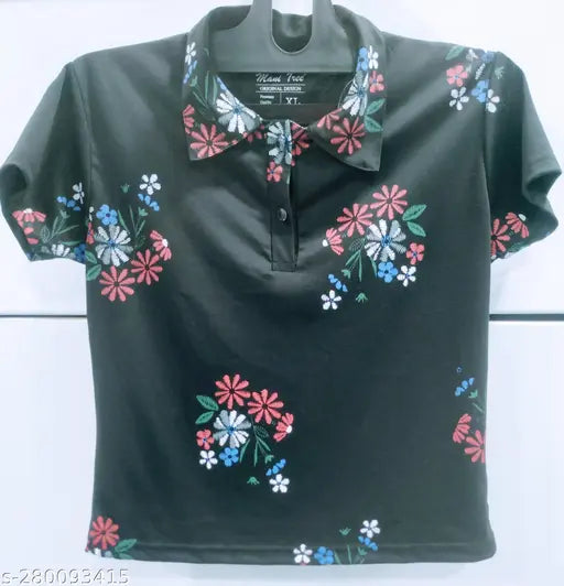 Dupion silk Mani tree printed net t-shirt, vibrant design, XL size, length 32 inches