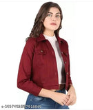 Solid denim women's fashion jacket, three-quarter sleeves, size S (34in bust, 21in length), made in India