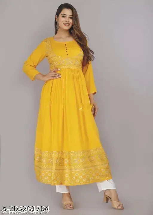 Rayon Anarkali long gown, solid-patterned Indian kurti ideal for daily wear and special events