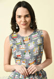 Digital owl print crepe maxi dhoti jumpsuit, sleeveless, perfect for party wear - Samridhi Creations