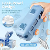 Blue plastic anti-leak kids' school bus shape sipper water bottle with wheels (500ML) - perfect for school, travel, or outdoor activities