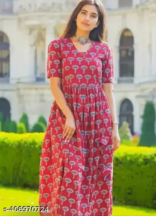 Printed viscose rayon fabric kurti for women, vibrant ethnic wear with short sleeves