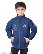 Stylish blue cotton blend long sleeve kids winter jacket with hood - perfect for casual outings and everyday adventures