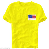 USA flag printed polycotton half sleeves unisex t-shirt, premium casual wear in round neck design