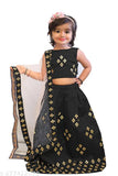 Satin-silk, embroidered mirrored work girls lehenga choli set with net dupatta (India), 2-3, 3-4, 4-5 years sizes available