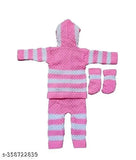 Pink and white woolen kids' sweater set with cap, pajama, and socks - hand-embroidered net, warm for winter, Indian origin