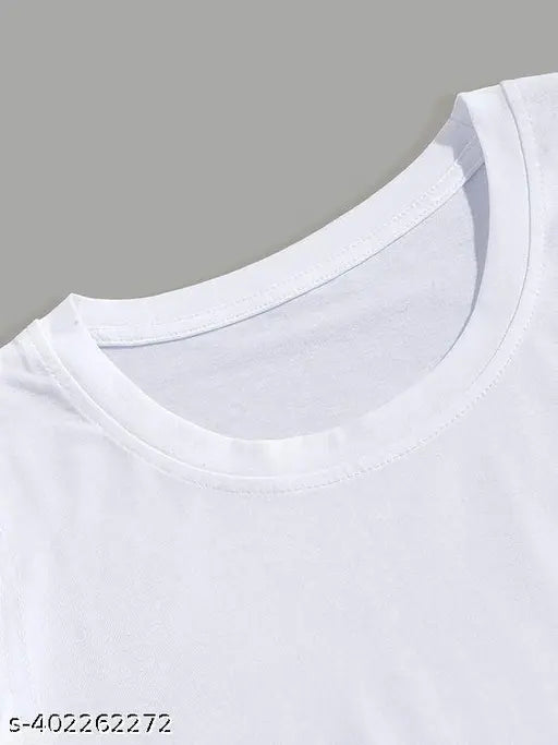 Round neck white T-shirt for boys with printed New Roman Ring Design, polyester fabric, short sleeves