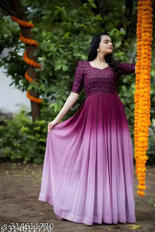 Georgette colorblocked kurti, three-quarter sleeves. M (38in bust, 52in length), L (40in bust, 52in length), XL (42in bust, 52in length), XXL (44in bust, 52in length). Indian-made women's fashion