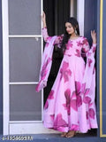Ganesh Fashion Georgette gown, long sleeves, printed for women's parties, weddings, festivals. S-XXXL, Indian origin