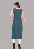 Women's cotton A-line kurti, colorblocked combo, sleeveless, easy returns available, size S-XXL (Indian brand), India origin