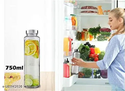 Clear glass water bottles (750ml x 2) - leak-proof airtight stainless steel lids - reusable travel glasses for smoothies, juices, and more. Ideal for health-conscious individuals on the go