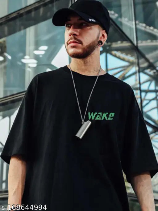 Black cotton blend three-quarter sleeve printed round neck JUMP CUTS t-shirt for men, perfect for casual outfits and events