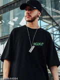 Black cotton blend three-quarter sleeve printed round neck JUMP CUTS t-shirt for men, perfect for casual outfits and events